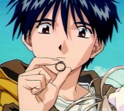 Keiichi holding the ring he bought for Belldandy